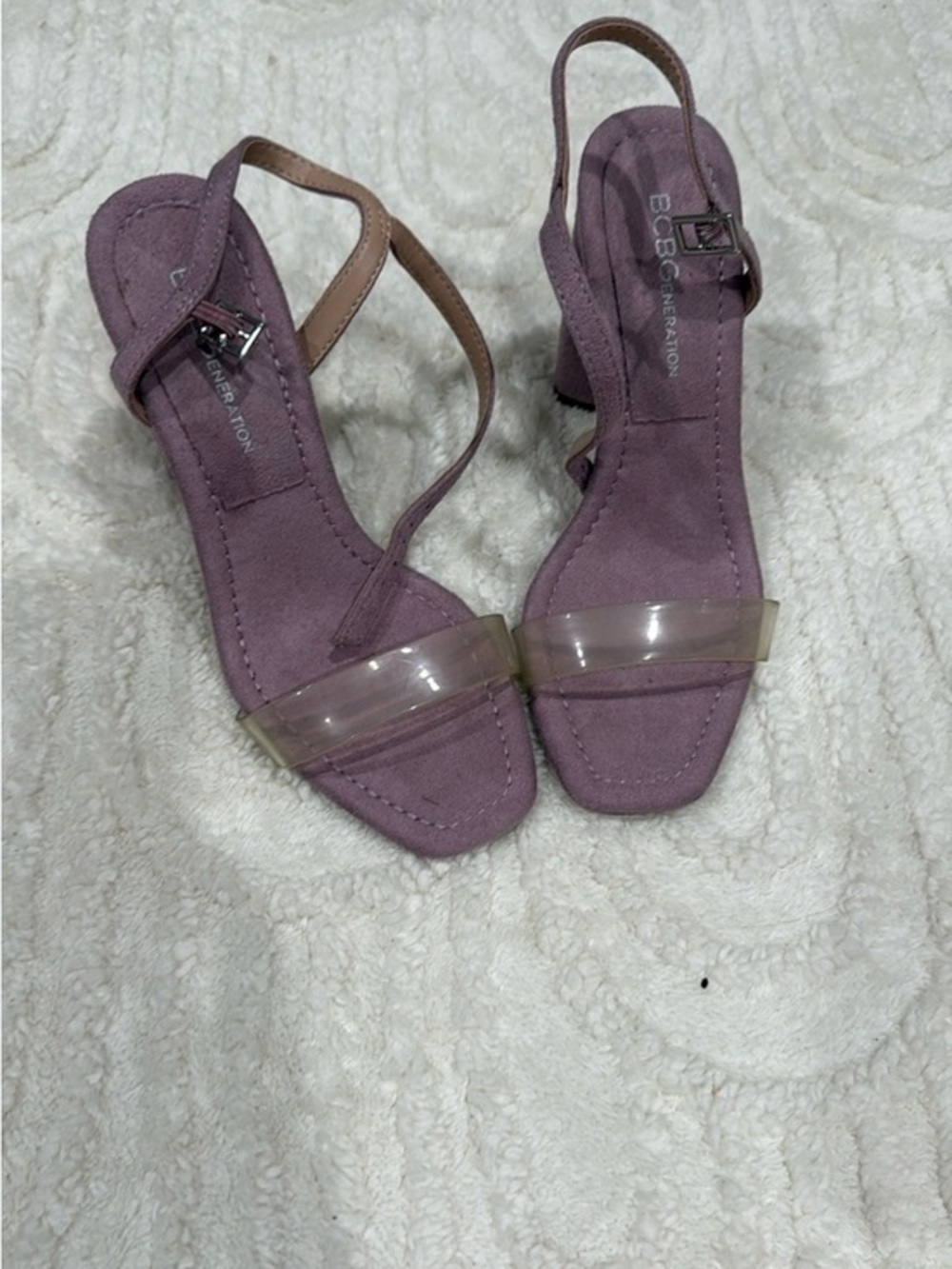 BCBGeneration Mauve Suede Slingback Heels with Clear Toe Strap